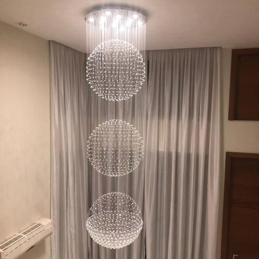 Extra Large Modern Three Balls Ceiling Crystal Chandelier For Staircase/Big-foyer/living room