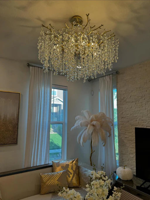 Lampadario moderno in cristallo floreale rotondo/rettangolare per soffitti bassi 