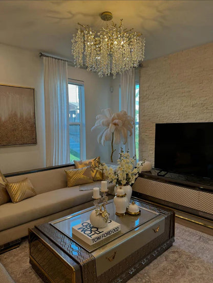 Lampadario moderno in cristallo floreale rotondo/rettangolare per soffitti bassi 