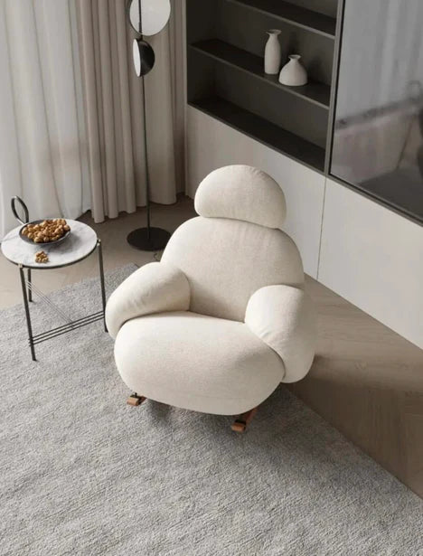 Nordic White/Gray/Pink Boucle Sherpa Rocking Lounge Chair