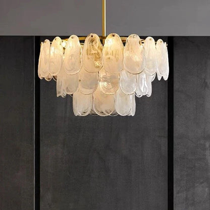 Post-modern Creative Art Cloud Glass Shell Double Layer Round Chandelier for Living & Dining Room