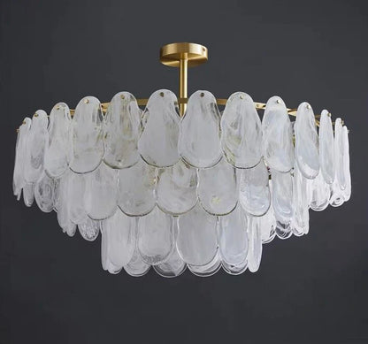 Post-modern Creative Art Cloud Glass Shell Double Layer Round Chandelier for Living & Dining Room