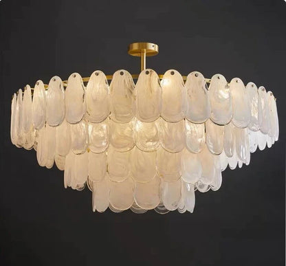 Post-modern Creative Art Cloud Glass Shell Double Layer Round Chandelier for Living & Dining Room