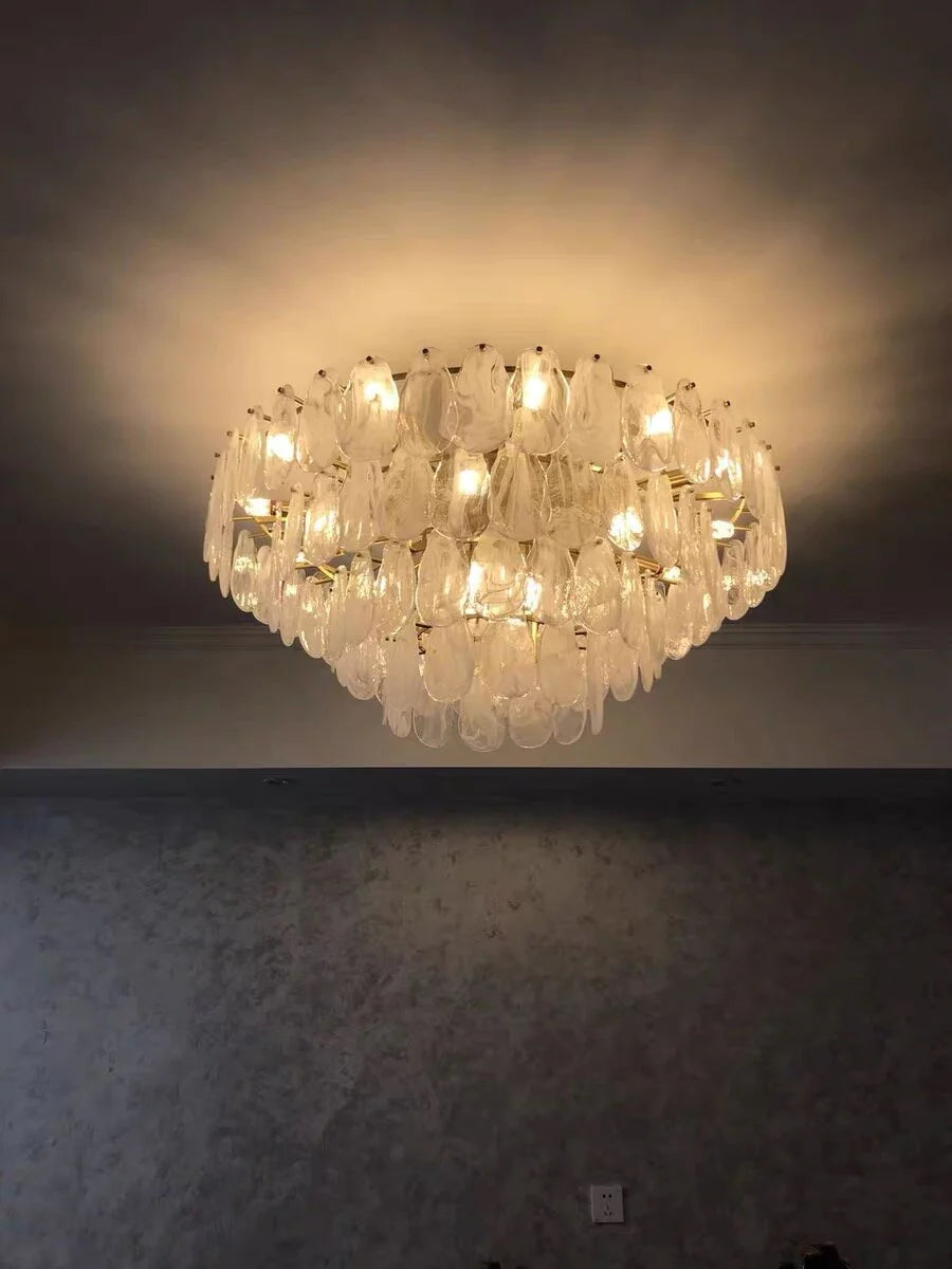 Post-modern Creative Art Cloud Glass Shell Double Layer Round Chandelier for Living & Dining Room