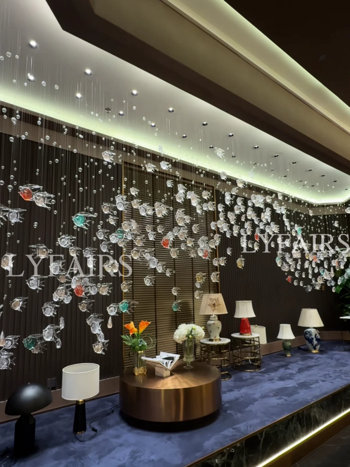 Artistic Flowing Fish Glazed Glass Chandelier for Hotel Lobby
