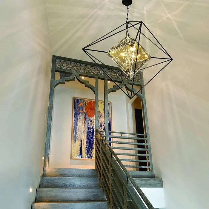 Modern Glass Shade Cube Chandelier