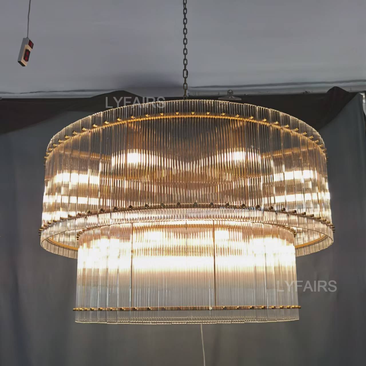 Modern 2-Tier Round Handmade Fluted Glass Panels Chandelier