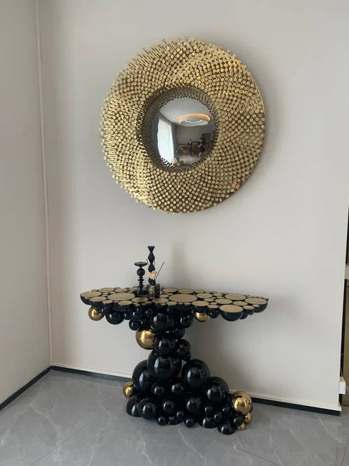 Tavolino/consolle d'ingresso di lusso con bolle nere e oro di design