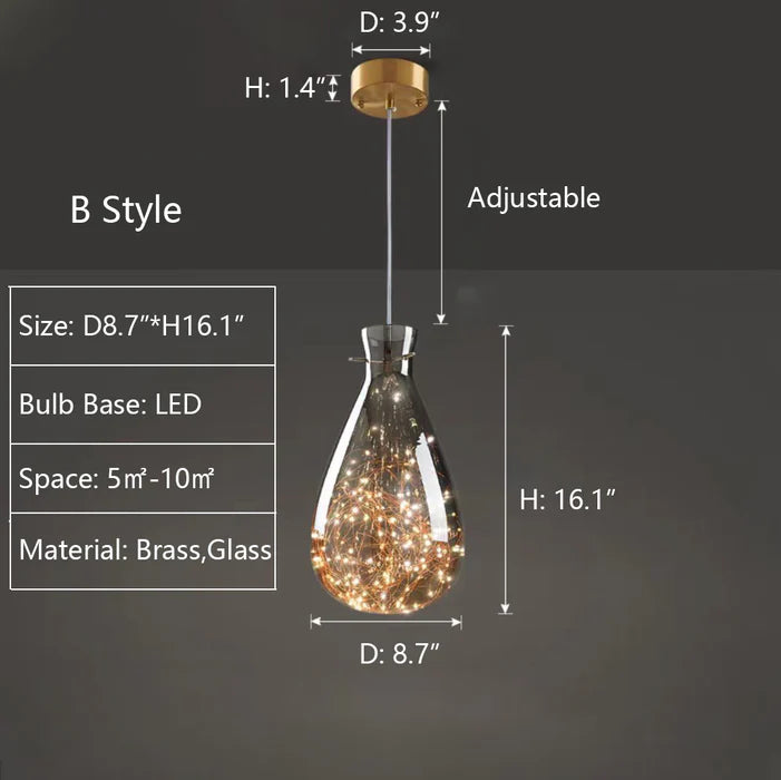 Modern Gray Glass Starry Sky Pendant Light Fixture for Dining Room/Bar/Kitchen Island
