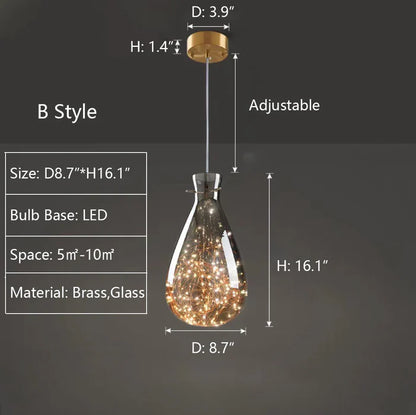 Modern Gray Glass Starry Sky Pendant Light Fixture for Dining Room/Bar/Kitchen Island