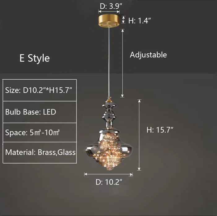 Modern Gray Glass Starry Sky Pendant Light Fixture for Dining Room/Bar/Kitchen Island
