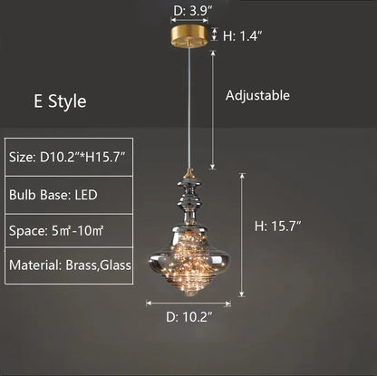 Modern Gray Glass Starry Sky Pendant Light Fixture for Dining Room/Bar/Kitchen Island
