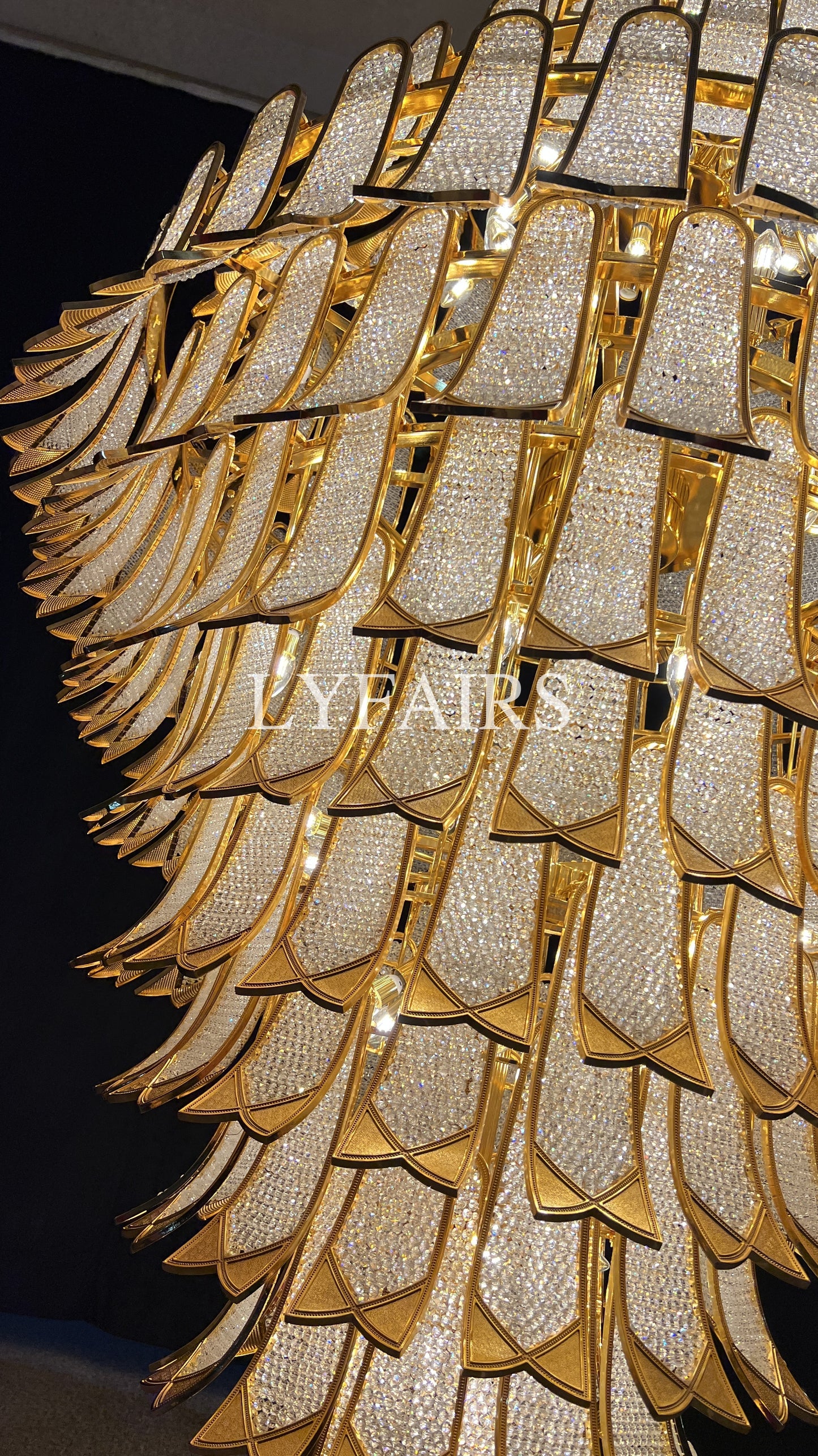 Extra Large Luxury Multi-tier Gold Crystal Chandelier for Stairs/Large High-ceiling Room2