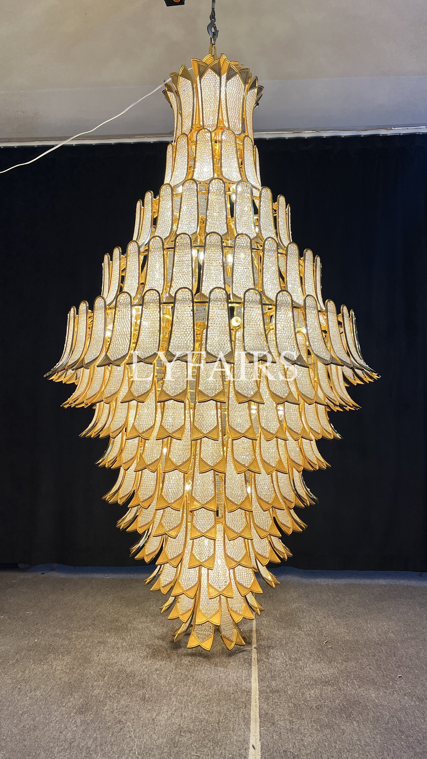 Extra Large Luxury Multi-tier Gold Crystal Chandelier for Stairs/Large High-ceiling Room5