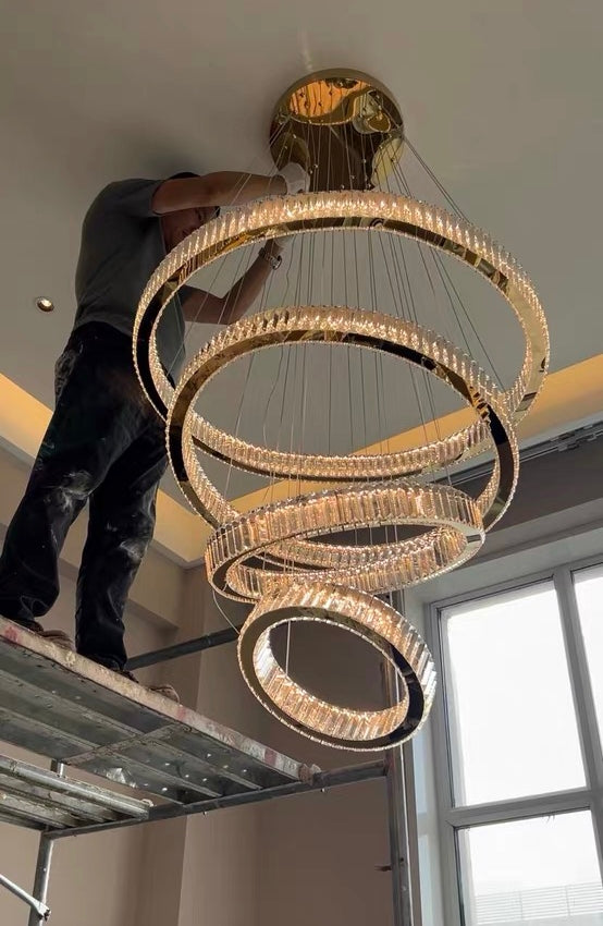 Modern Front Entryway Chandelier 5/6 Rings Crystal Gold/ Chrome Finish Ceiling Lamp