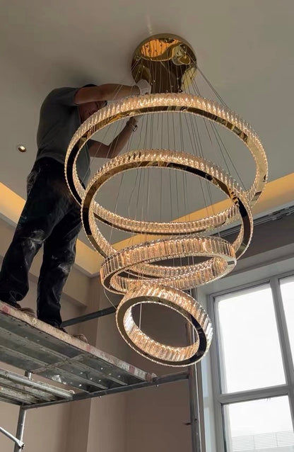 Modern Front Entryway Chandelier 5/6 Rings Crystal Gold/ Chrome Finish Ceiling Lamp