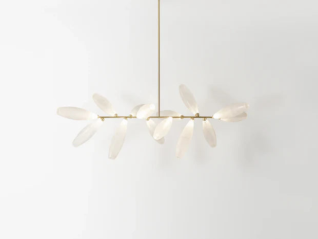 Minimalist Linear Rice Grain Shaped Bulb Iron Chandelier for Dining Room