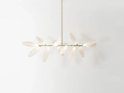 Minimalist Linear Rice Grain Shaped Bulb Iron Chandelier for Dining Room