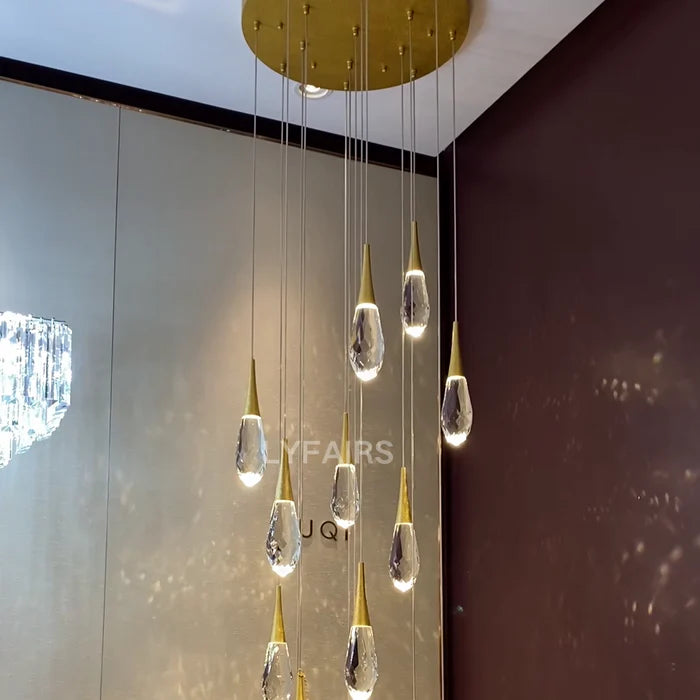 Modern Floating Crystal Waterdrop Chandelier for High-ceiling