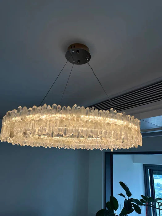 Modern Round Natural Stone Crystal Chandelier