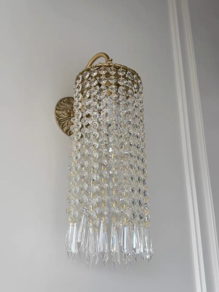 Vintage Brass Crystal Waterfall Wall Lamp