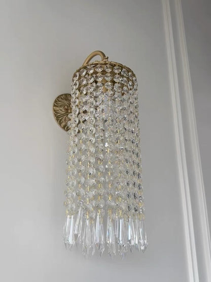 Vintage Brass Crystal Waterfall Wall Lamp