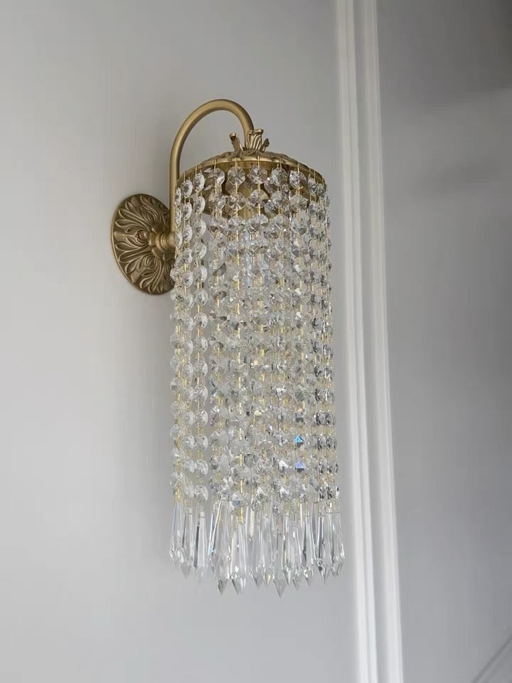 Vintage Brass Crystal Waterfall Wall Lamp