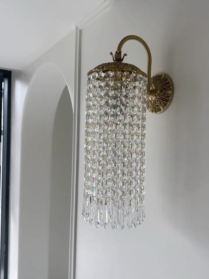 Vintage Brass Crystal Waterfall Wall Lamp