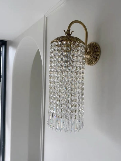 Vintage Brass Crystal Waterfall Wall Lamp