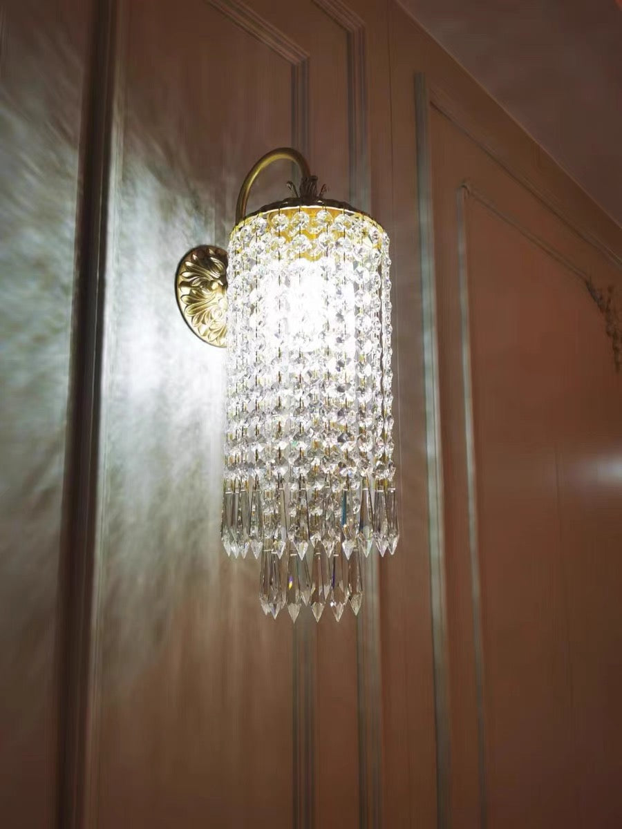 Vintage Brass Crystal Waterfall Wall Lamp