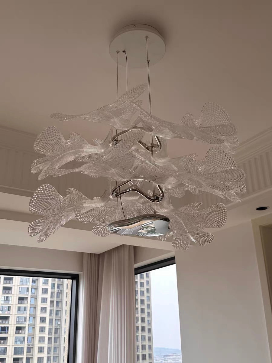 Modern Floating 2-tier Acrylic Leaves Chandelier