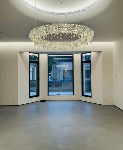 Unique Eccentric Circle Colorful Crystal Beads Chandelier Luxury Ceiling Lamp Living Room Dining Room