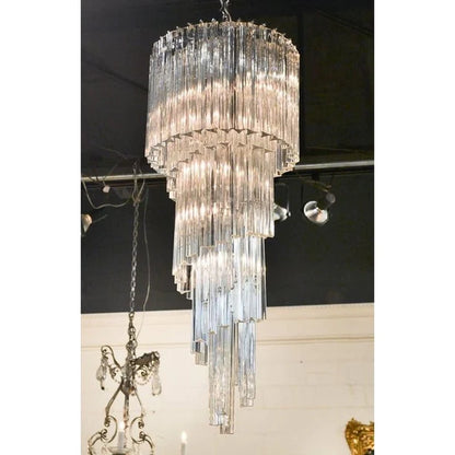 Mid-Century Modern Pink/Transparent Glass Cascading Spiral Chandelier
