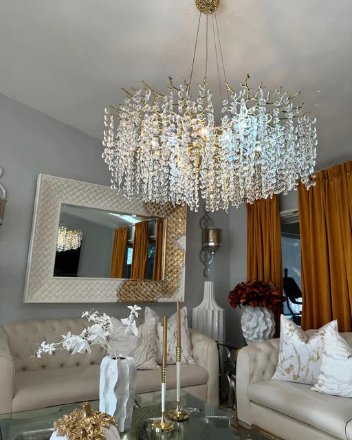Lampadario moderno in cristallo floreale rotondo/rettangolare per soffitti bassi 
