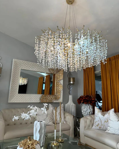 Lampadario moderno in cristallo floreale rotondo/rettangolare per soffitti bassi 