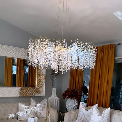 Lampadario moderno in cristallo floreale rotondo/rettangolare per soffitti bassi 