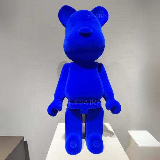 Modern FRP Flocked Blue Bear Sculpture