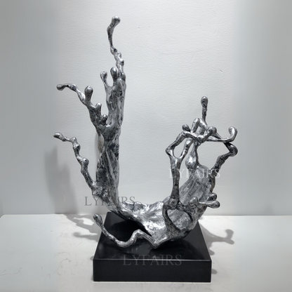 Antique Silver Splash Abstract Tabletop Art Sculpture