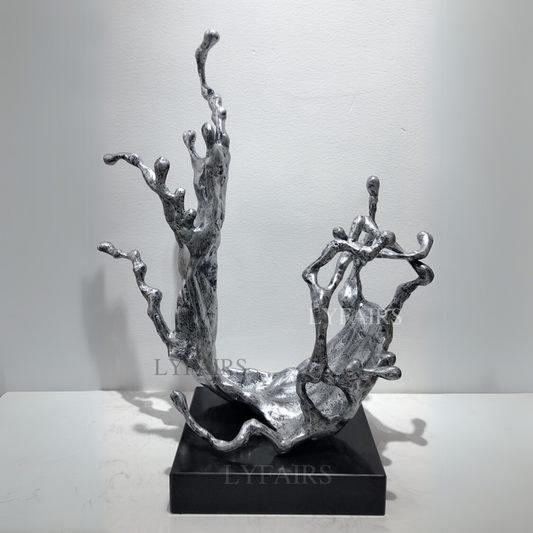 Antique Silver Splash Abstract Tabletop Art Sculpture