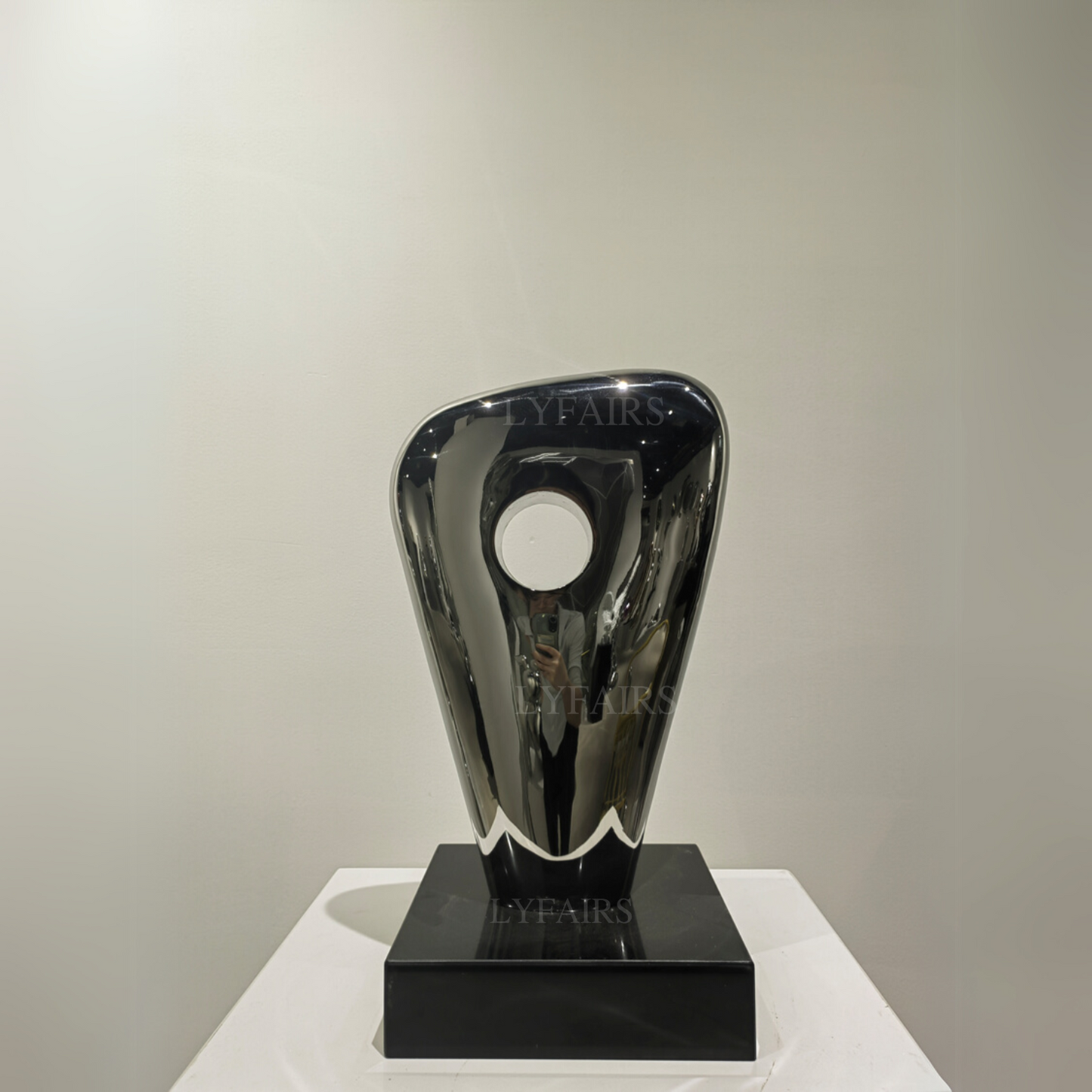 Modern Abstract Metallic Hollow Oval Sculpture