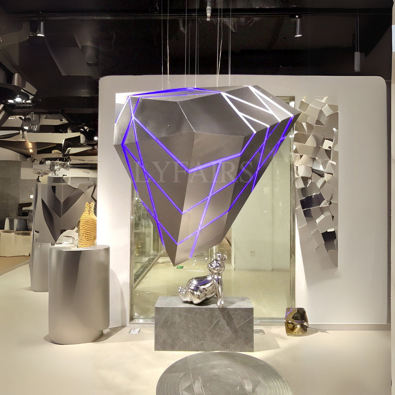 Floating Cyberpunk Stainless Steel Sculpture