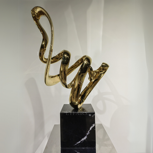 Gold-Plated Stainless Steel Ribbon-Inspired Artistic Sculpture