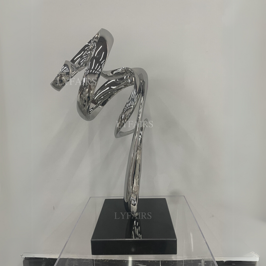 Sleek Polished Stainless Steel Twisting Ribbon Contemporary Sculpture