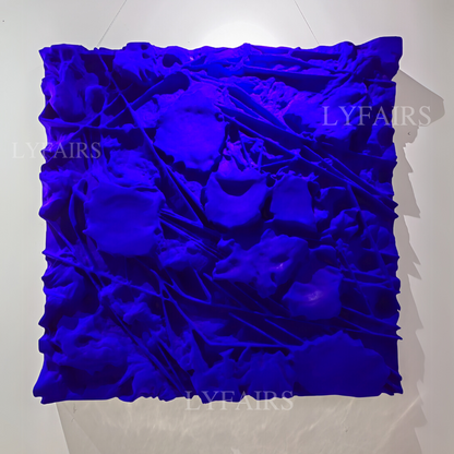 Handcrafted Blue Square FRP Wall Decor with Flocked Surface