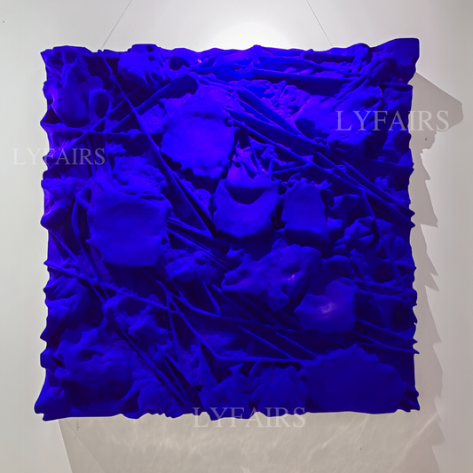 Handcrafted Blue Square FRP Wall Decor with Flocked Surface
