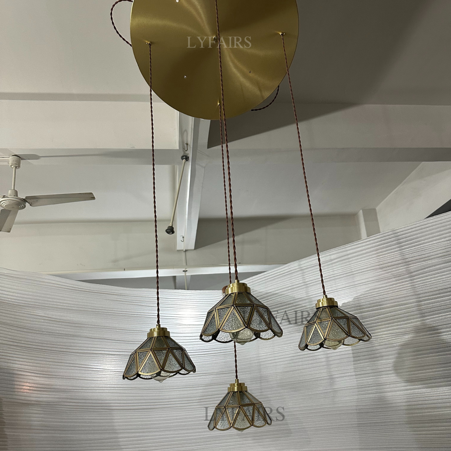Vintage Tiffany Glass Lampshade Pendant Chandelier