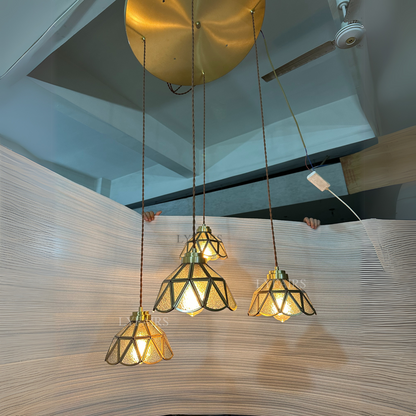 Vintage Tiffany Glass Lampshade Pendant Chandelier