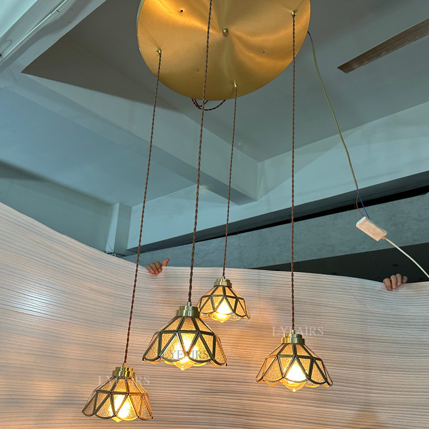 Vintage Tiffany Glass Lampshade Pendant Chandelier