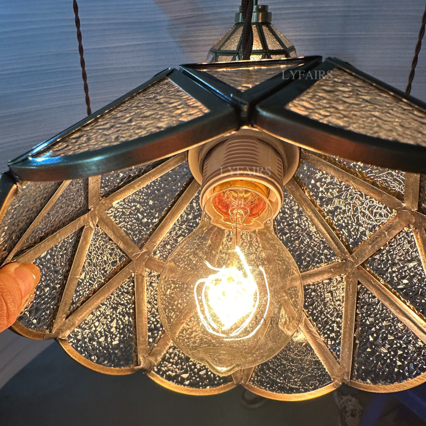 Vintage Tiffany Glass Lampshade Pendant Chandelier