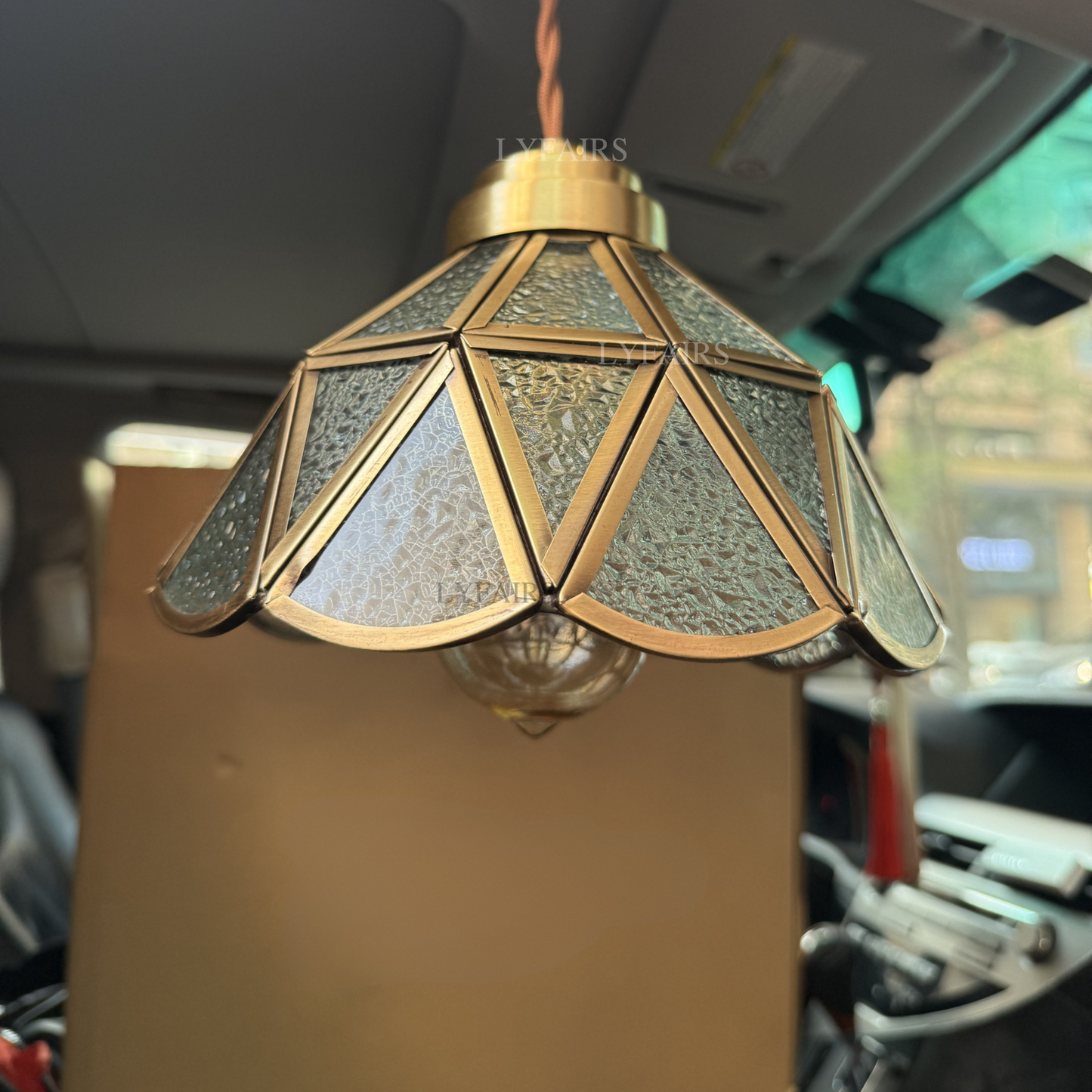Vintage Tiffany Glass Lampshade Pendant Chandelier
